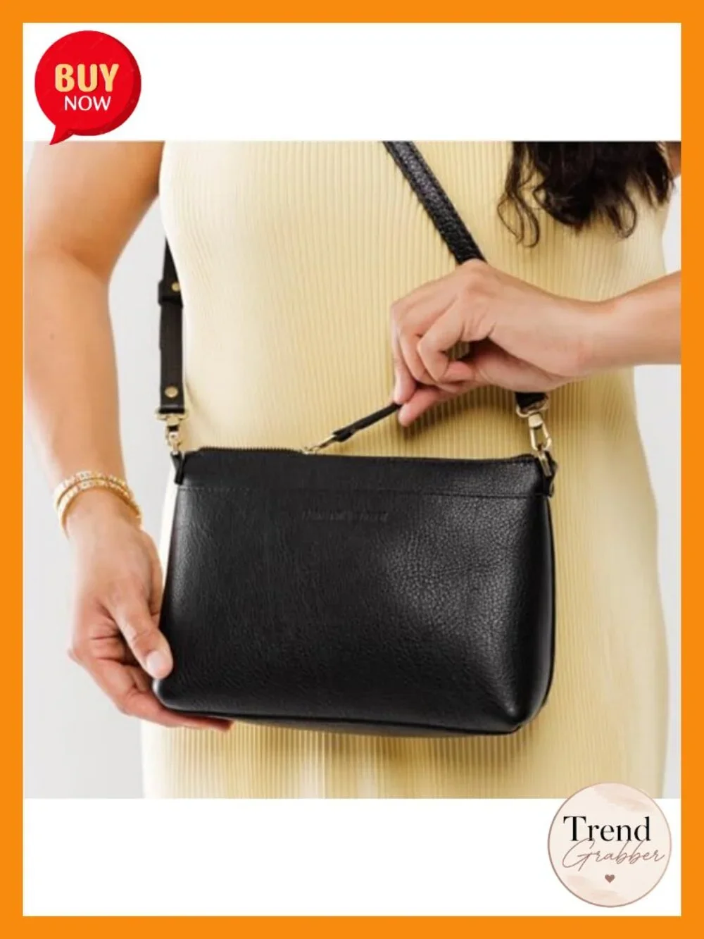 Full-Grain Leather Crossbody Bag with Removable Strap - Handmade